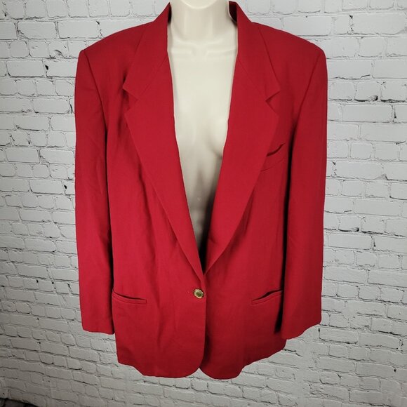 VTG Talbots Red 100% Worsted Wool Gold Button Blazer Jacket USA Made Size 16 - Picture 1 of 15